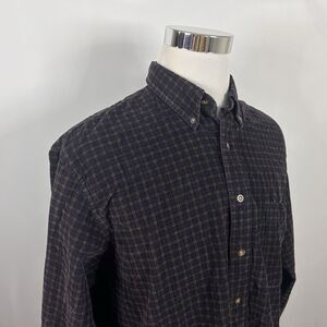 AKA Eddie Bauer Large Corduroy Casual Shirt Dark Red Yellow Plaid Cotton